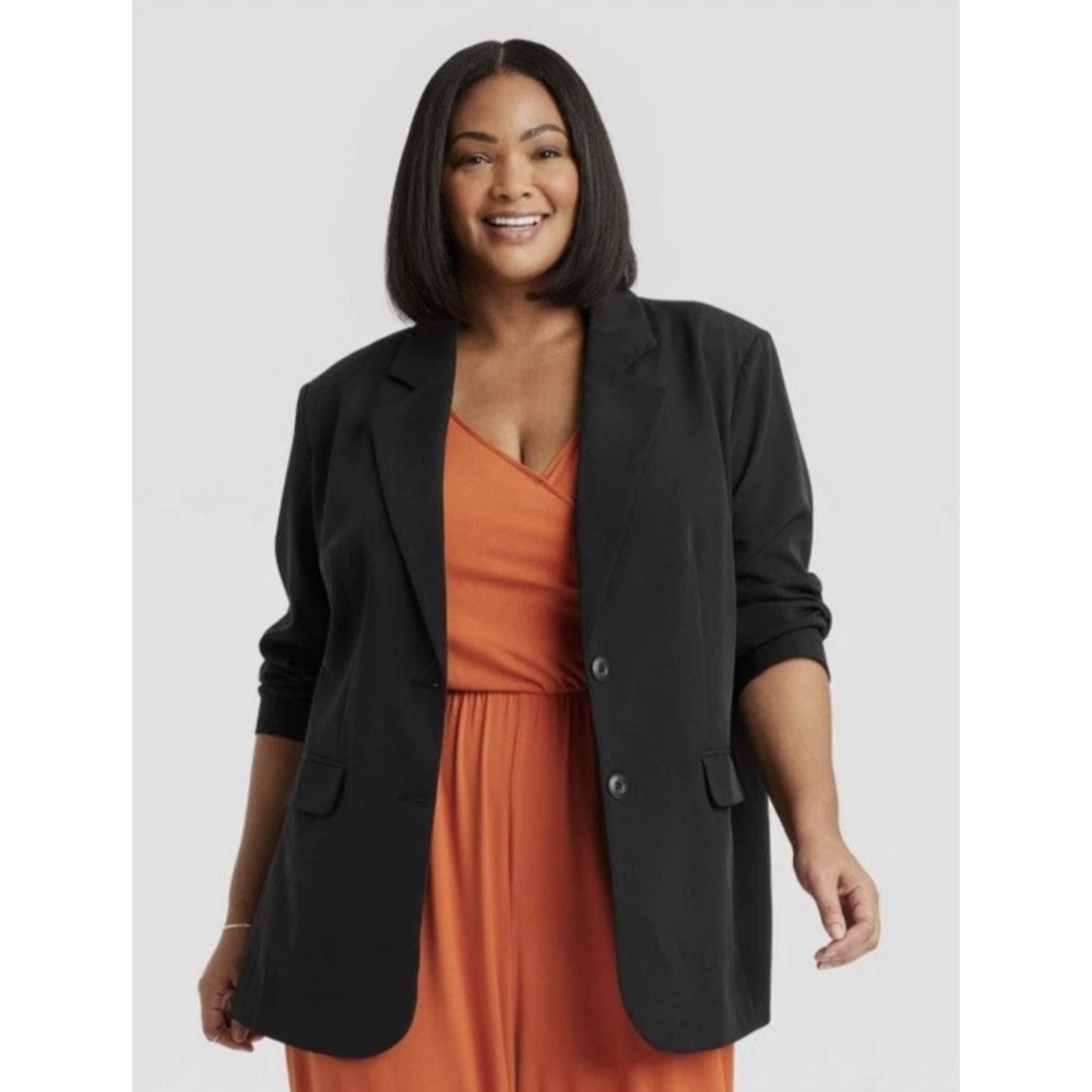 Ava & Viv Women Plus Size 2X Black Oversized Two-Button Blazer Jacket NWT